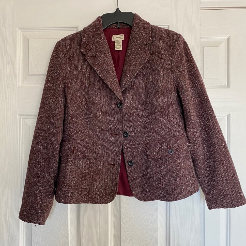 L.L. Bean plum wool and silk tweed blazer